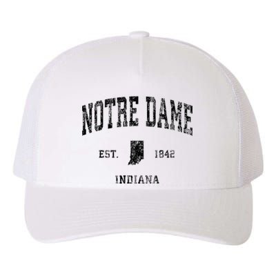 N.O.T.R.E D.A.M.E Indiana In Vintage Athletic Black Sports Design Yupoong Adult 5-Panel Trucker Hat