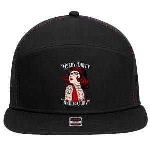 Nerdy Dirty Inked And Curvy Book Lover Tattoo Pop Art Funny Gift 7 Panel Mesh Trucker Snapback Hat