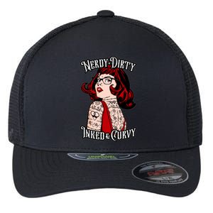 Nerdy Dirty Inked And Curvy Book Lover Tattoo Pop Art Funny Gift Flexfit Unipanel Trucker Cap