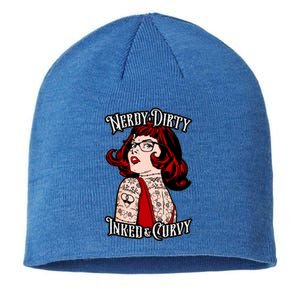 Nerdy Dirty Inked And Curvy Book Lover Tattoo Pop Art Funny Gift Sustainable Beanie