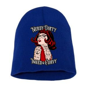 Nerdy Dirty Inked And Curvy Book Lover Tattoo Pop Art Funny Gift Short Acrylic Beanie