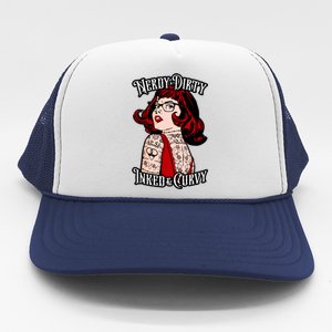 Nerdy Dirty Inked And Curvy Book Lover Tattoo Pop Art Funny Gift Trucker Hat