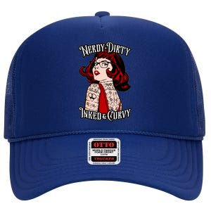 Nerdy Dirty Inked And Curvy Book Lover Tattoo Pop Art Funny Gift High Crown Mesh Back Trucker Hat