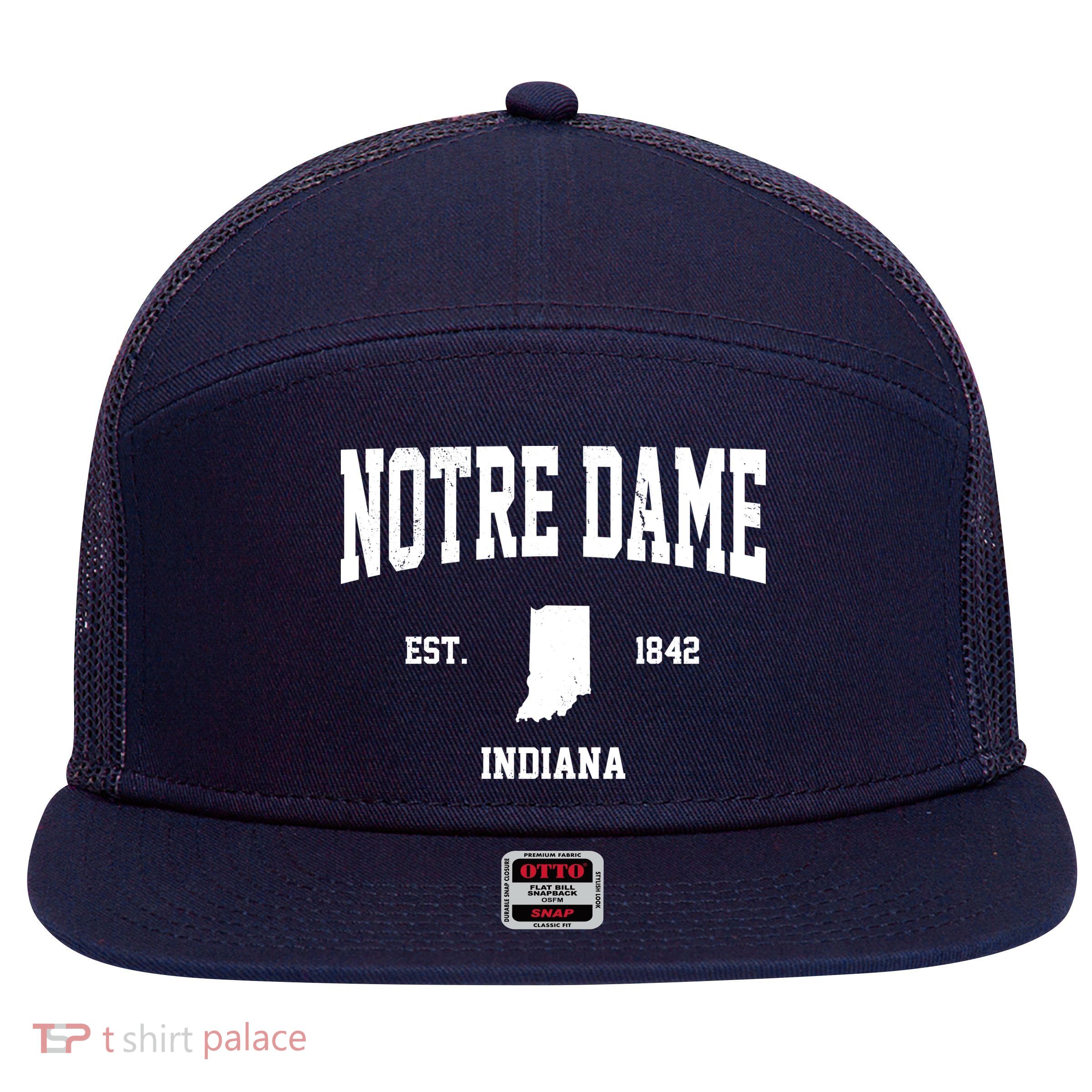 Notre Dame Indiana Est 1842 7 Panel Mesh Trucker Snapback Hat