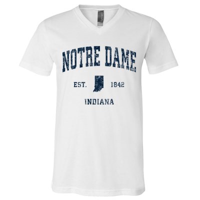 Notre Dame Indiana IN Vintage Athletic Navy Sports Design V-Neck T-Shirt
