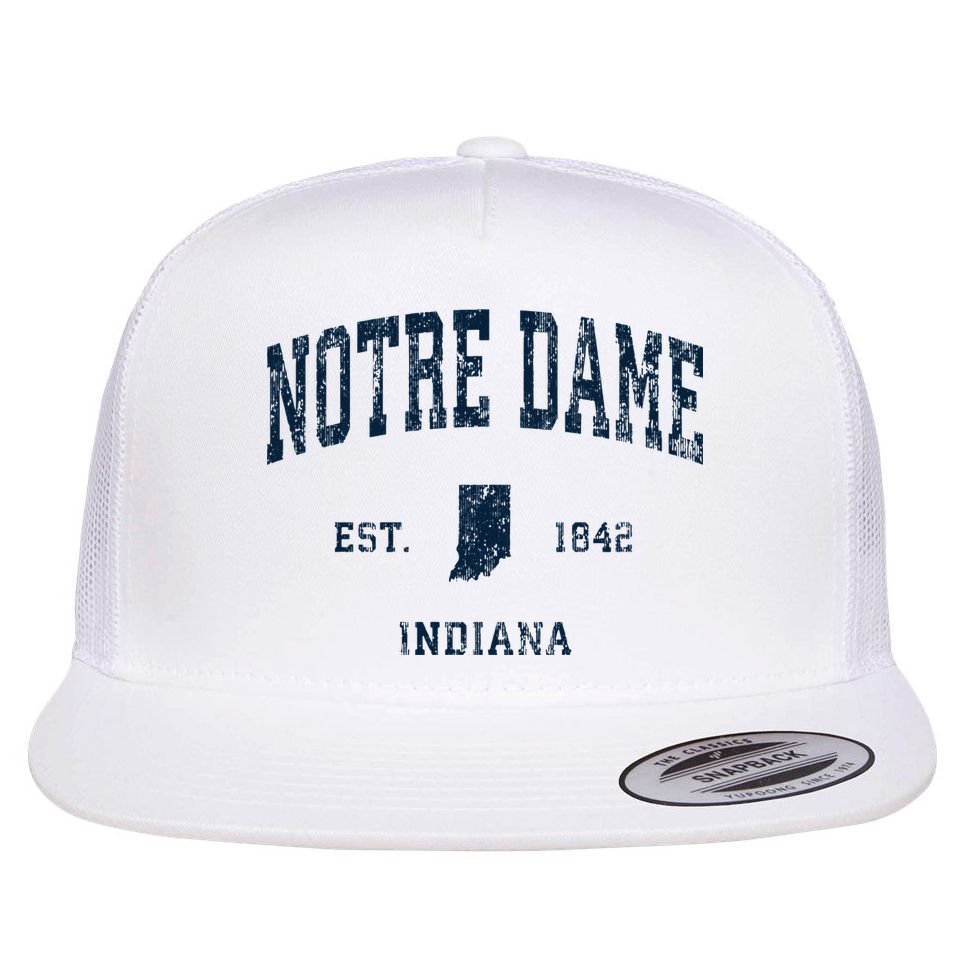 Notre Dame Indiana IN Vintage Athletic Navy Sports Design Flat Bill Trucker Hat