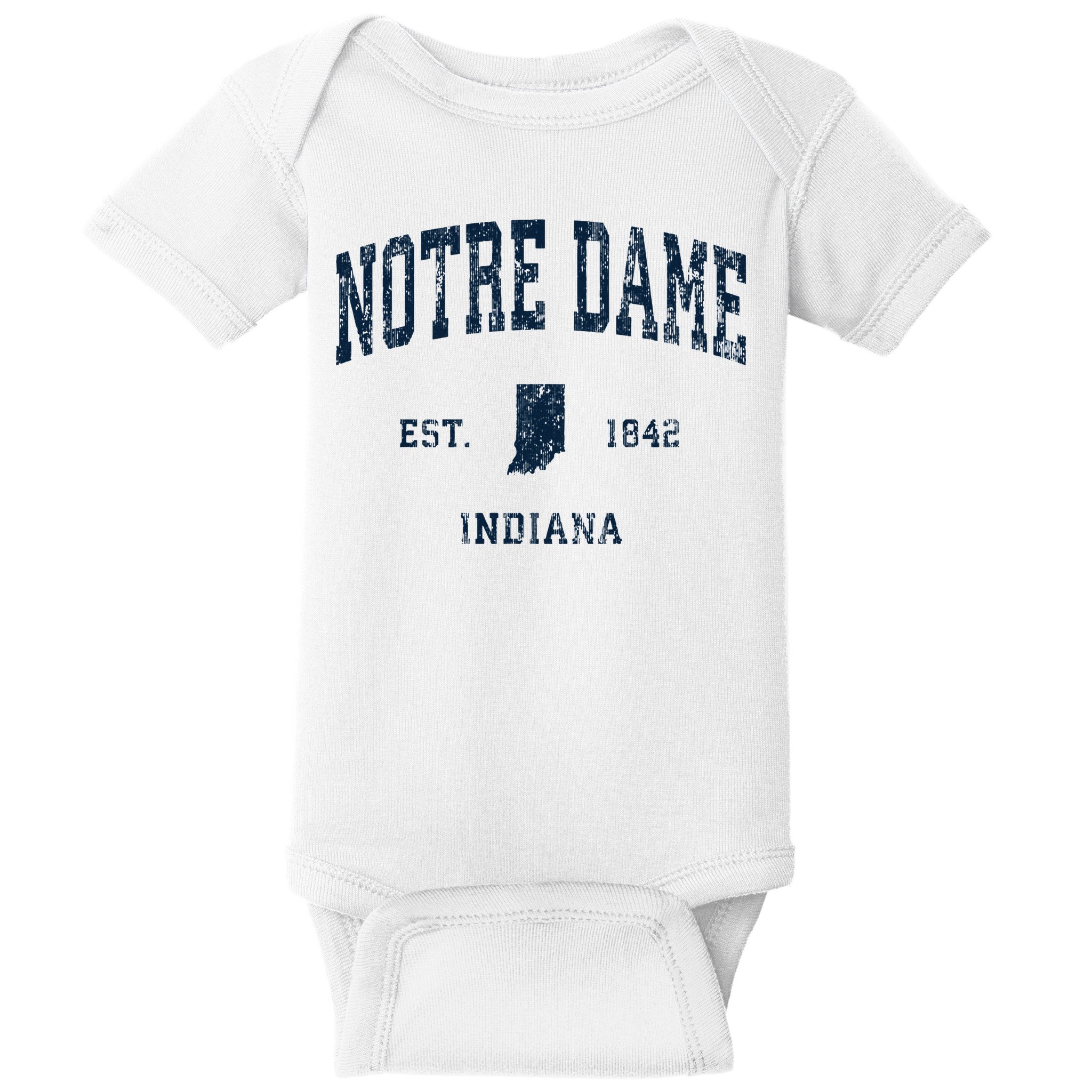 Notre Dame Indiana IN Vintage Athletic Navy Sports Design Baby Bodysuit