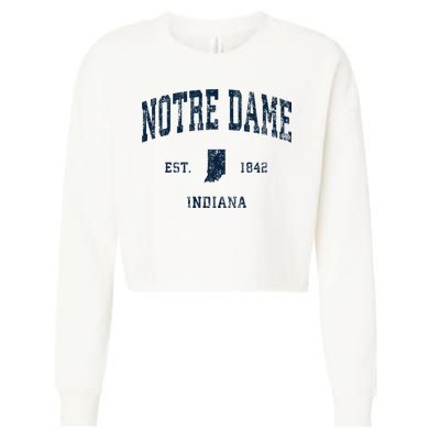 Notre Dame Indiana IN Vintage Athletic Navy Sports Design Cropped Pullover Crew