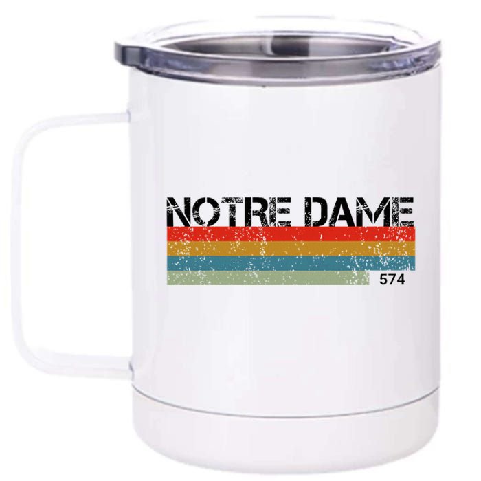 N.O.T.R.E D.A.M.E Indiana Area Code 574 Retro Stripes 12 oz Stainless Steel Tumbler Cup