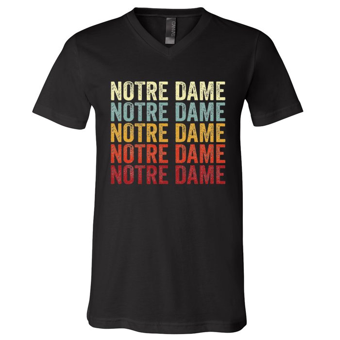 N.O.T.R.E D.A.M.E Indiana In Vintage Text V-Neck T-Shirt