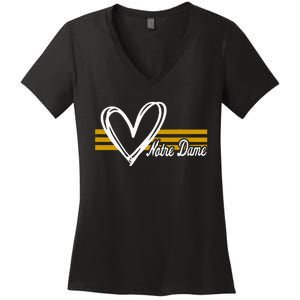 N.O.T.R.E D.A.M.E Indiana Heart Design Women's V-Neck T-Shirt