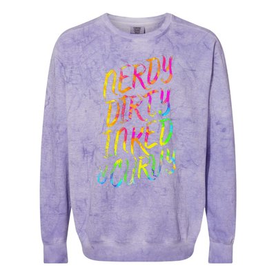 Nerdy Dirty Inked & Curvy Tattoo Woman Nerd Colorblast Crewneck Sweatshirt