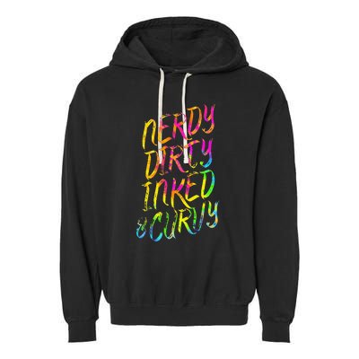 Nerdy Dirty Inked & Curvy Tattoo Woman Nerd Garment-Dyed Fleece Hoodie