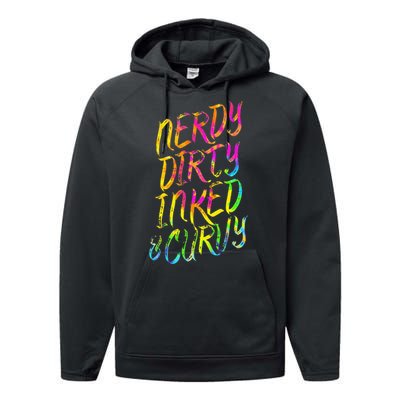 Nerdy Dirty Inked & Curvy Tattoo Woman Nerd Performance Fleece Hoodie