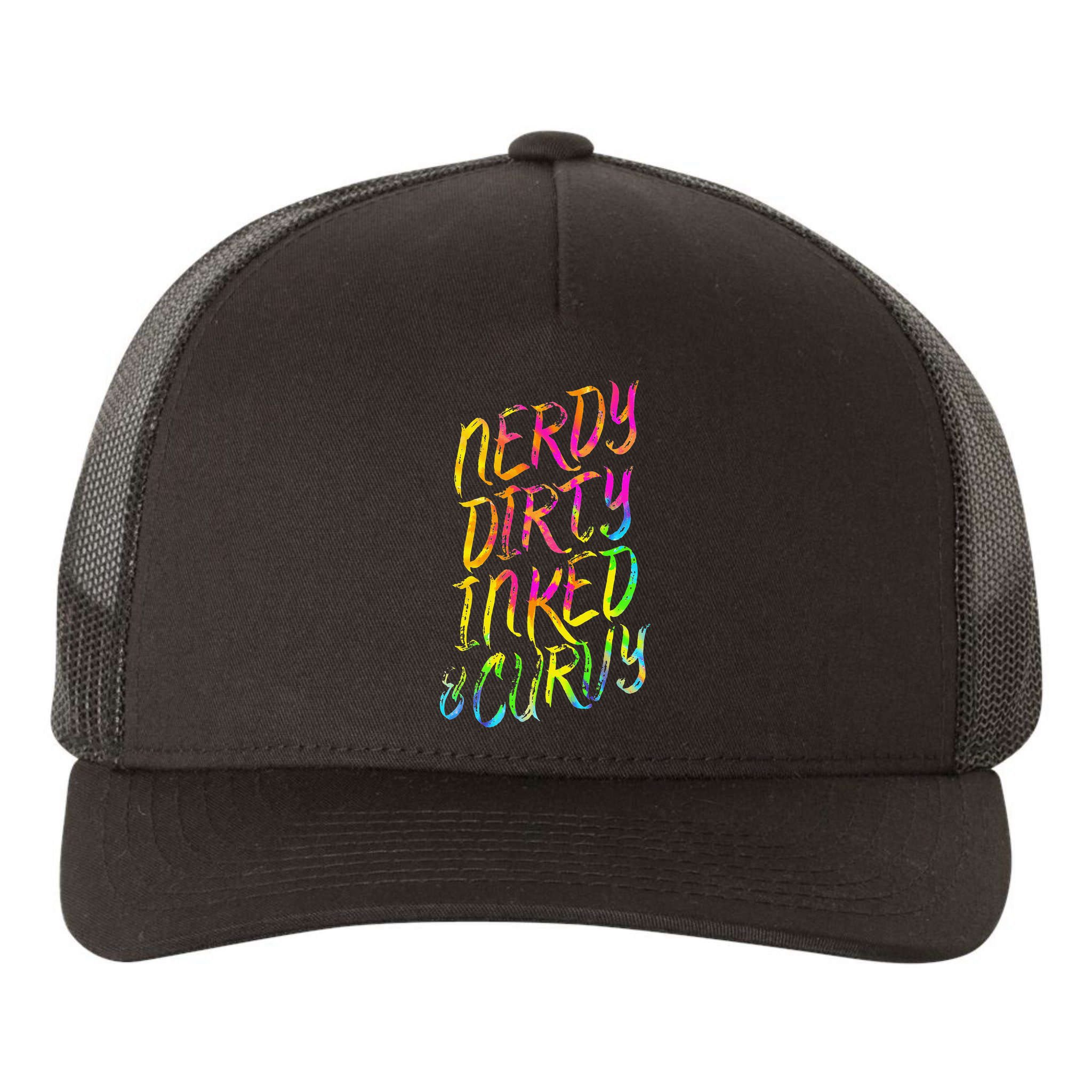 Nerdy Dirty Inked & Curvy Tattoo Woman Nerd Yupoong Adult 5-Panel Trucker Hat