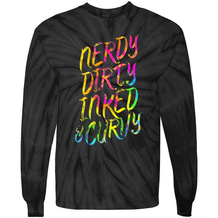 Nerdy Dirty Inked & Curvy Tattoo Woman Nerd Tie-Dye Long Sleeve Shirt