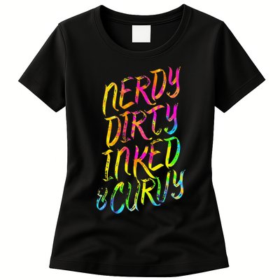 Nerdy Dirty Inked & Curvy Tattoo Woman Nerd Womens T-Shirt