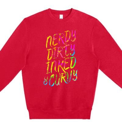 Nerdy Dirty Inked & Curvy Tattoo Woman Nerd Premium Crewneck Sweatshirt