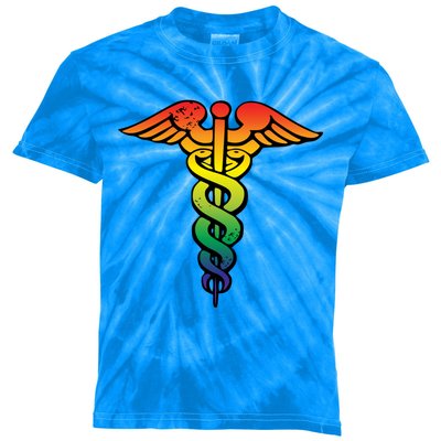 Nurses Doctors Lgbtq Rainbow Caduceus Symbol Cute Gift Kids Tie-Dye T-Shirt