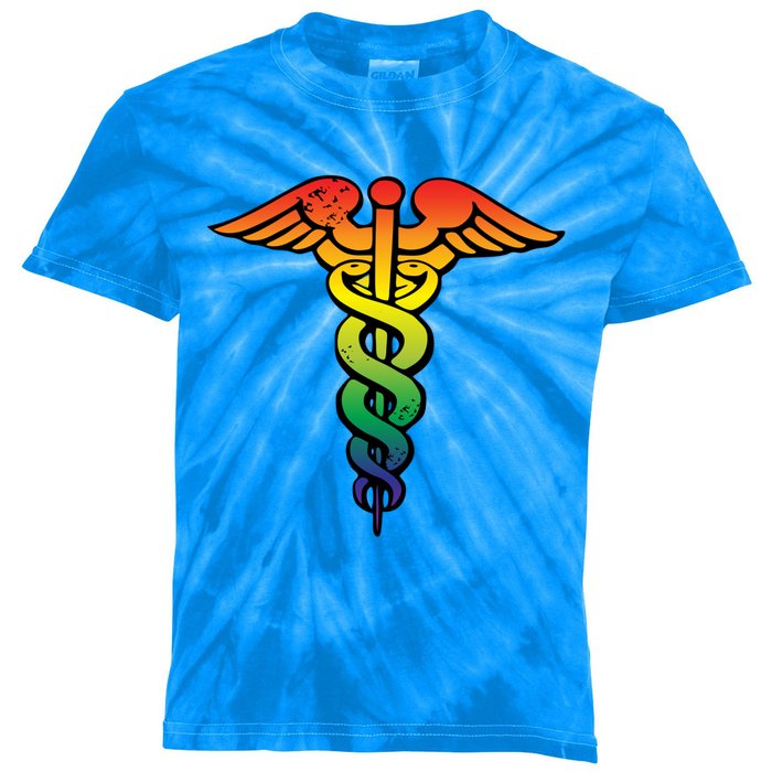 Nurses Doctors Lgbtq Rainbow Caduceus Symbol Cute Gift Kids Tie-Dye T-Shirt