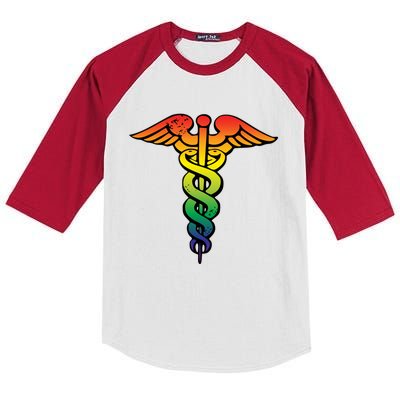 Nurses Doctors Lgbtq Rainbow Caduceus Symbol Cute Gift Kids Colorblock Raglan Jersey