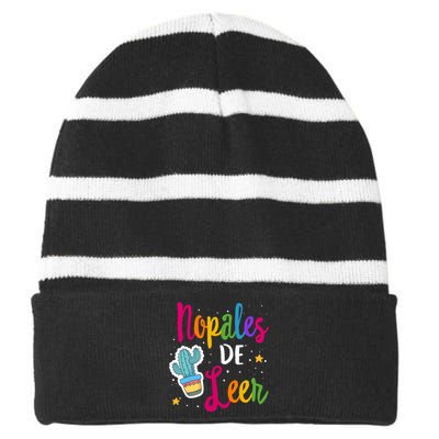 Nopales De Leer Never Stop Reading Spanish Teacher Espanol Striped Beanie with Solid Band