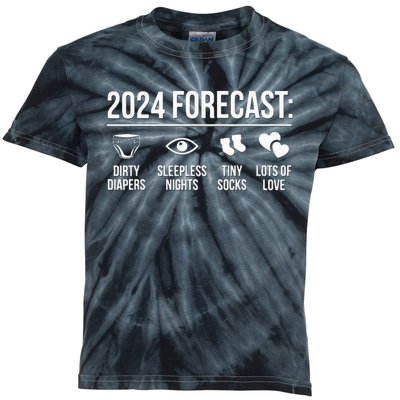 New Dad Mom 2024 Baby Arrival Forecast Exepting Kids Tie-Dye T-Shirt