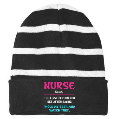 Nurse Definition Striped Beanie with Solid Band