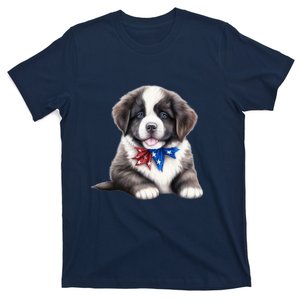 Newfoundland Dog Newfie Puppy USA Flag American Dogs 4th Of July T-Shirt