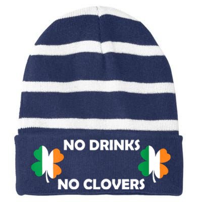 No Drinks No Clovers St Patricks Irish Busty Flirt Striped Beanie with Solid Band