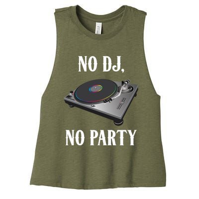 No Dj No Party Retro Vintage Dj Djane Vinyl Turntables Meaningful Gift Women's Racerback Cropped Tank