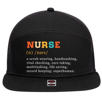 Nurse Definition Nursing School Gift 7 Panel Mesh Trucker Snapback Hat