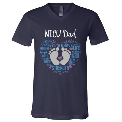 "NICU Dad" Preemie or NICU Daddy Boy Girl - Blue V-Neck T-Shirt