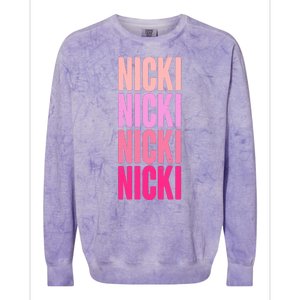 Nicki Distressed Pink Design Colorblast Crewneck Sweatshirt