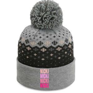 Nicki Distressed Pink Design The Baniff Cuffed Pom Beanie