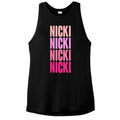 Nicki Distressed Pink Design Ladies PosiCharge Tri-Blend Wicking Tank