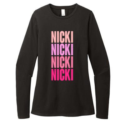 Nicki Distressed Pink Design Womens CVC Long Sleeve Shirt