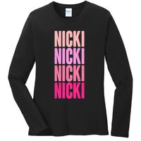 Nicki Distressed Pink Design Ladies Long Sleeve Shirt