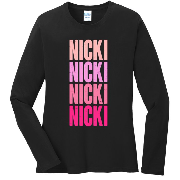 Nicki Distressed Pink Design Ladies Long Sleeve Shirt