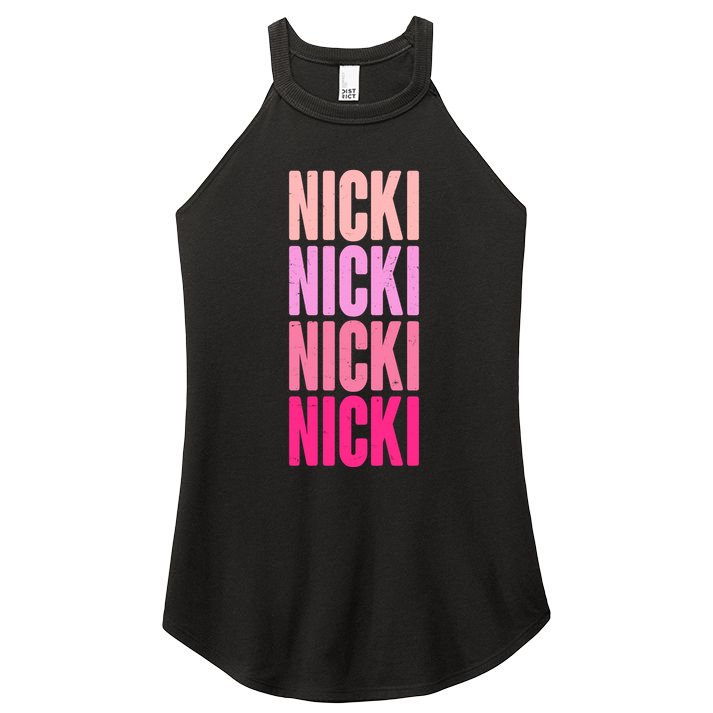 Nicki Distressed Pink Design Women's Perfect Tri Rocker Tank