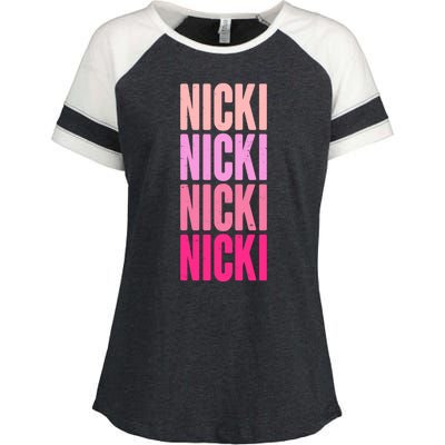 Nicki Distressed Pink Design Enza Ladies Jersey Colorblock Tee