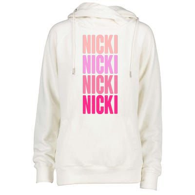 Nicki Distressed Pink Design Womens Funnel Neck Pullover Hood