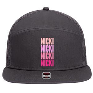 Nicki Distressed Pink Design 7 Panel Mesh Trucker Snapback Hat