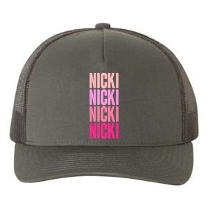 Nicki Distressed Pink Design Yupoong Adult 5-Panel Trucker Hat