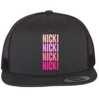 Nicki Distressed Pink Design Flat Bill Trucker Hat