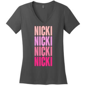 Nicki Distressed Pink Design Women's V-Neck T-Shirt