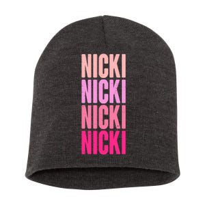 Nicki Distressed Pink Design Short Acrylic Beanie