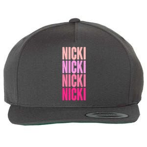 Nicki Distressed Pink Design Wool Snapback Cap