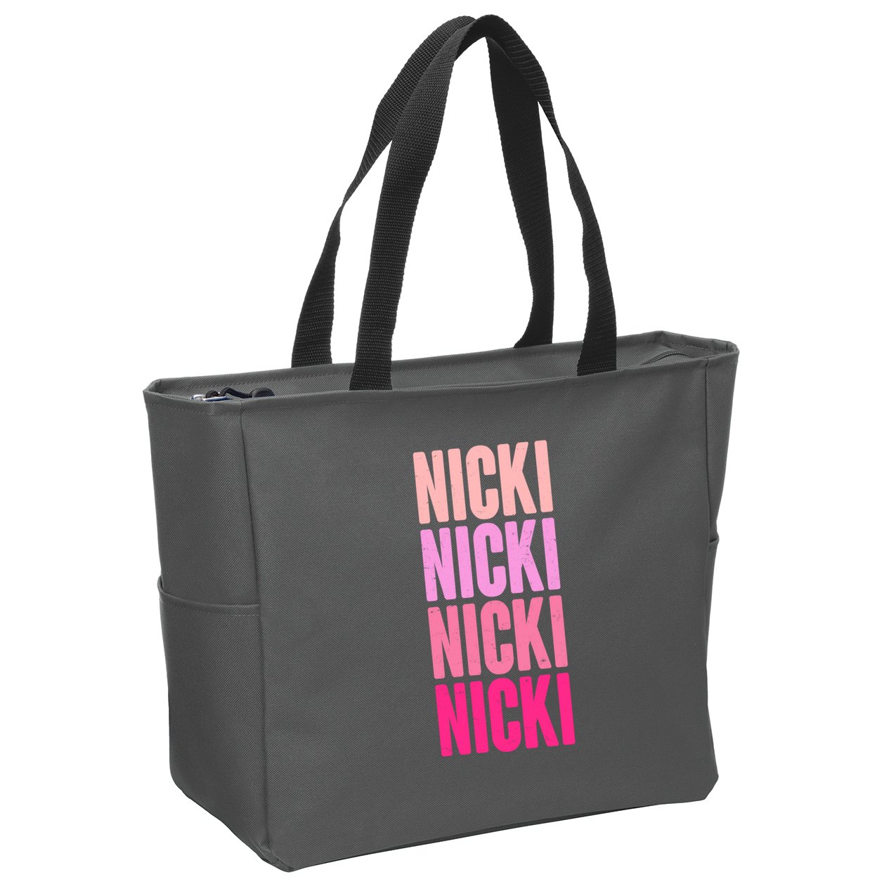 Nicki Distressed Pink Design Zip Tote Bag