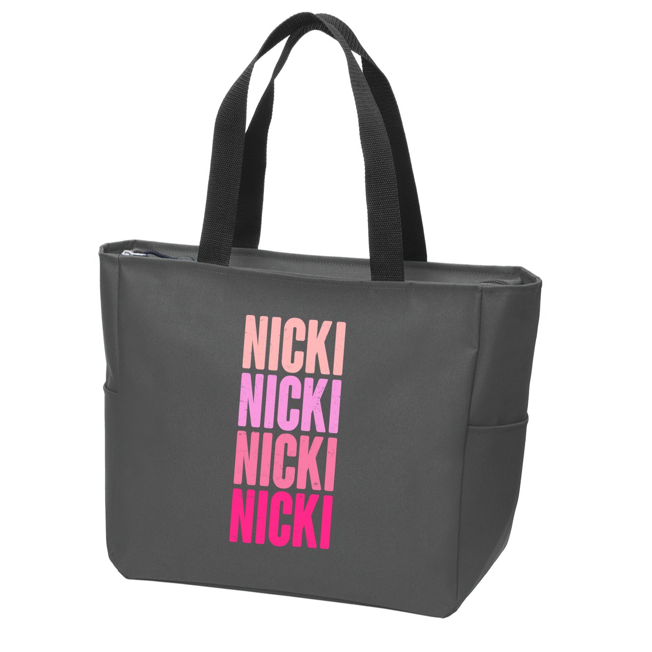 Nicki Distressed Pink Design Zip Tote Bag